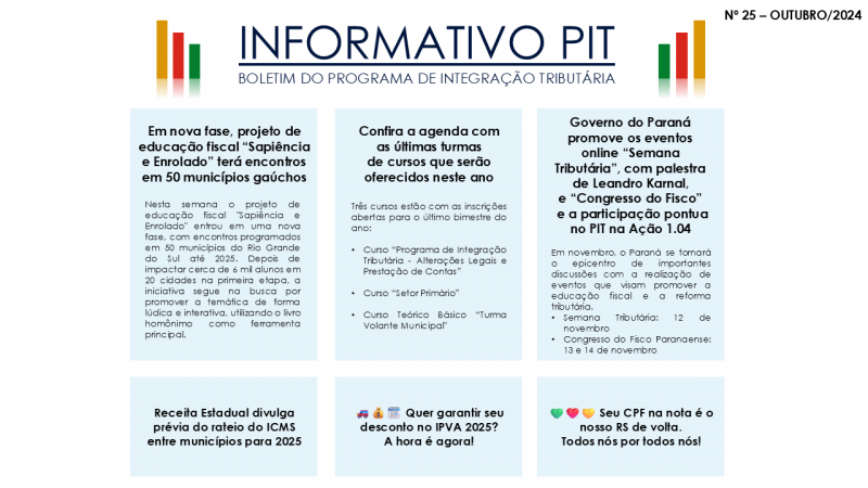 PIT (Programa de Integração Tributária) Informativo PIT nº 25 - Outubro/2024