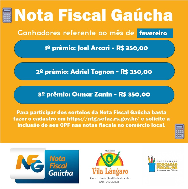 GANHADORES DO SORTEIO DA NOTA FISCAL GAÚCHA