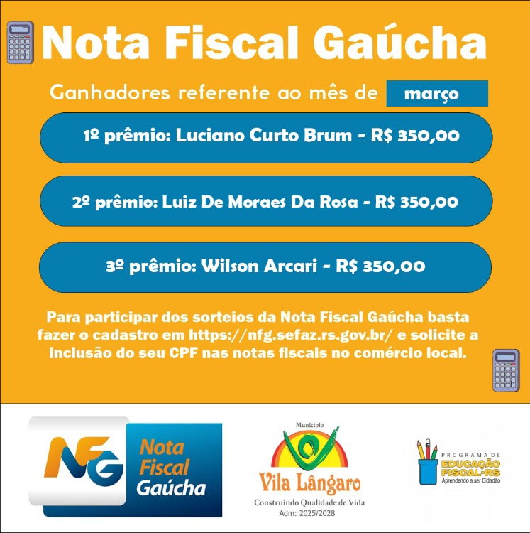GANHADORES DO SORTEIO DA NOTA FISCAL GAÚCHA